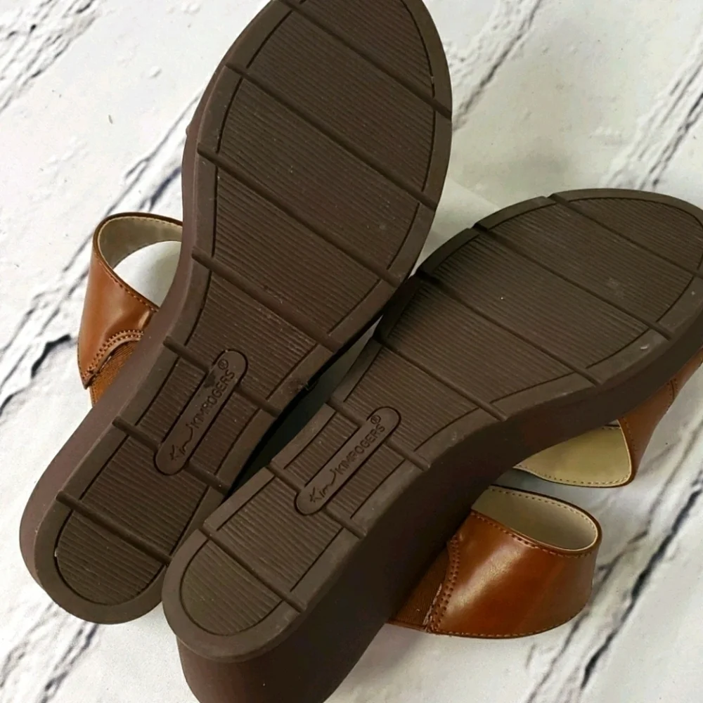 KIM Rogers Frienda Platform Wedge Sandals Brown 7 EUC